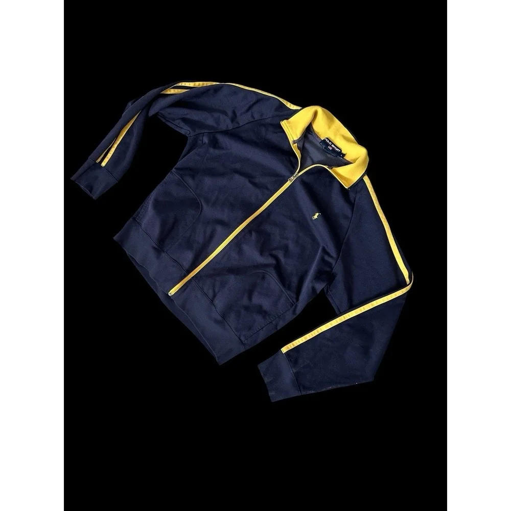 Ralph‎ Lauren Polo Sport Track Jacket Blue Yellow Zip Large Vintage 90's Flaws